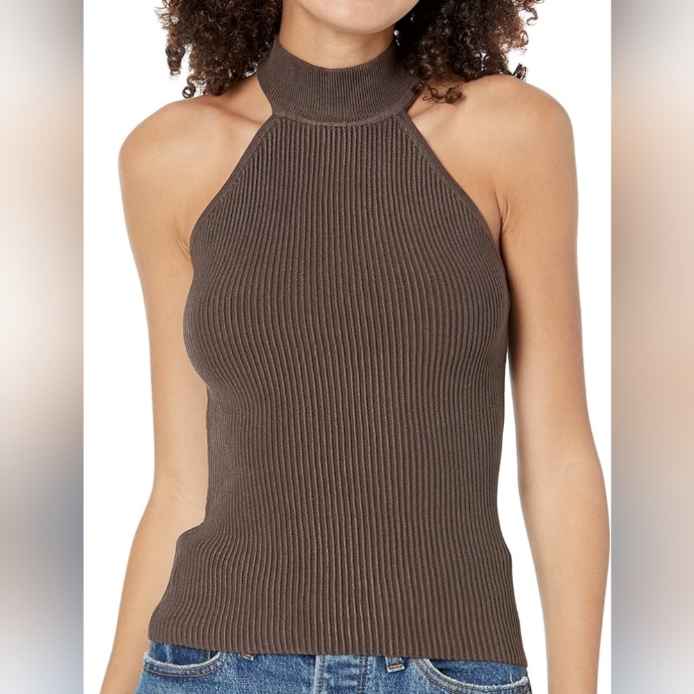 Guess Sleeveless Mock Neck Ribbed Sweater